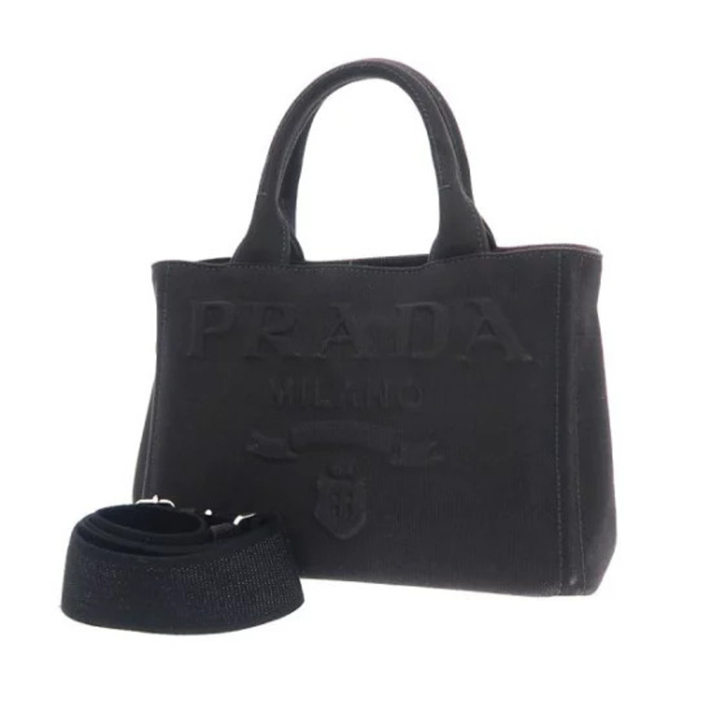 Prada Canapa canvas tote bag embossed logo Black